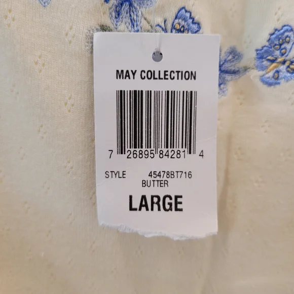 Charter Club Butter Yellow Intimates dress with Blue Floral Embroidery Size L - Picture 7 of 8